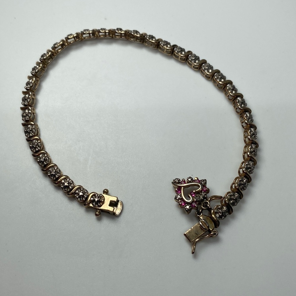 Sterling Silver 925 Heart Crystal Studded Tennis Bracelet โจ7 โ - Picture 4 of 6